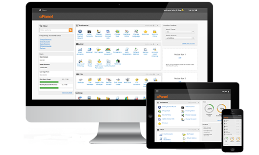 cPanel hosting displayed on desktop, tablet, and phone
