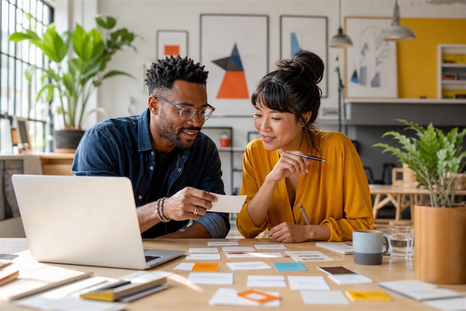 Brand strategist helping an entrepreneur choose a business name